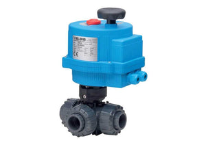1" Bonomi 8E3*PVC-00 - Ball Valve, 3-way, PVC, Full Port, with Electric Actuator