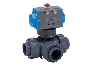 1" Bonomi 8P3TDAPVC - PVC, T-Port, Full Port, Ball Valve with Double Acting Pneumatic Actuator