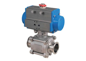 3/4" Bonomi 8P0771 - Sanitary Ball Valve, 3-Piece, Stainless Steel, Full Port, Tri-Clamp, Cavity Filled with Double Acting Actuator