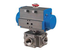 4" Bonomi DA97L-00 - Ball Valve, L-Port, Block Body, Stainless Steel, FNPT Threaded, Full Port, with Double Acting Pneumatic Actuator