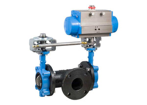 6" Bonomi DAN501S-T*-6- Butterfly Valve, 3-Way, T Assembly, Lug Style, Ductile Iron Body, CF8M Stainless Steel Disc, EPDM Seat, with Double Acting Pneumatic Actuator