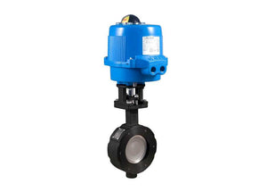8" Bonomi ME8300-00- High Performance Butterfly Valve, Wafer Style, Carbon Steel Body, CF8M Stainless Steel Disc, Carbon Filled PTFE Seat, with Metal Electric Actuator