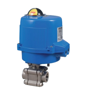1-1/2" Bonomi M8E730LLV*-0**-1-1/2 30°/ 60°/ 90° V-Port Ball Valve, 3 Piece, Direct Mount, 2-Way, Stainless Steel, NPT Threaded, with Electric Actuator