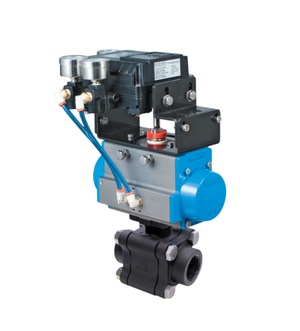 3" Bonomi PP630LLV*SR 30°/ 60°/ 90° V-Port Ball Valve, 3 Piece Direct Mount, 2-Way, Carbon Steel, NPT Threaded, Full Port, with Spring Return Pneumatic Actuator and PNP-B 3-15 psi Positioner