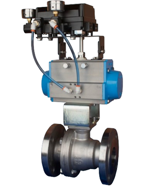6" Bonomi PP760021V**DA-6 30-60°/60°/90° V-Port Ball Valve, 2-Way, Stainless Steel, ANSI 150 Flanged, For Steam, Split Body Style, with Double Acting Pneumatic Actuator and Pneumatic PNP-B 3-15 psi Positioner