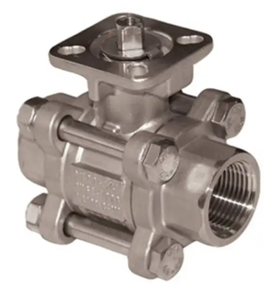 1" Jomar Valve A1000-V, 3 Piece, 4 Bolt, Full Port, Stainless Steel, NPT Threaded, ISO Mounting Pad, V-Ball, 1000 WOG Ball Valve