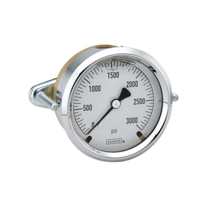 2-1/2" NOSHOK 300 Series Brass Case Liquid Filled Pressure Gauges, 25-310-30-vac/bar-CBU, Brass Case, Copper Alloy Internals, 30 vac/bar, 1/4" NPT Male Back Connection, Glycerin Filled, Chrome Bezel, U-Clamp