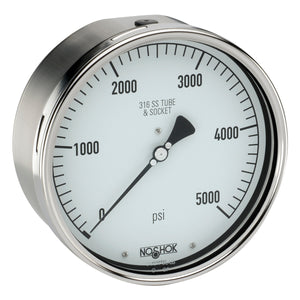 6" NOSHOK 400/500 Series All Stainless Steel Dry & Liquid Filled Pressure Gauges, 60-510-30-vac-SSFF, 304 SS Case, 316 SS Internals, 30 vac, 1/2" NPT Male Back Connection, Glycerin Filled, 304 SS Front Flange