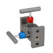 NOSHOK 200002 Series Narrow Block & Bleed 2 Manifold Valves With Hard & Soft Seat, 200002-MMS, Hard Seat, Flange x Flange 316 Stainless Steel, 0.187