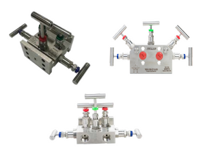 Tek-Trol Tek-Manifold 7500A Series, 5-Way Block and Bleed, Flange/FNPT/Multiplanar End Connection, PTFE Seal, 316 Stainless Steel Body, 6000 psi