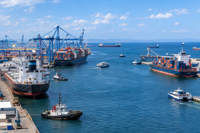 Ships at an ocean port