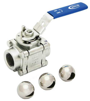 1" AVCO 1900 Fire Safe, Control Ball Valve, 3 Piece, 316 Stainless Steel, Socket Weld, 60° Vee Port with Locking Handle