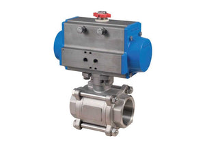 1" Bonomi 8P0724 - Ball Valve, 3 Piece, 2-Way, Stainless Steel, Butt Weld, Full Port, with Spring Return Pneumatic Actuator