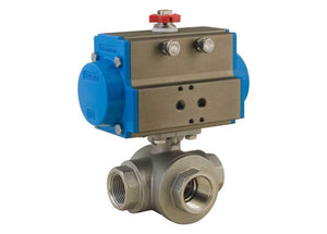 3" Bonomi 8P0141 - 3-Way, Stainlesss Steel, T-Port, Ball Valve with SR Actuator