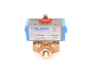 3/4" Bonomi 8P0130 - 3-Way, L-Port, FNPT, Brass Body, Actuated Ball Valve, with DA Pneumatic Actuator