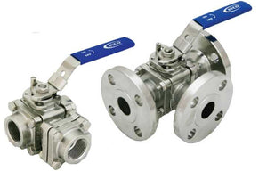 4" AVCO 1800 Diverter Ball Valve, 3-Way, 3 Piece, 316 Stainless Steel, 150# Flange, Side Entry with Locking Handle