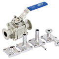 AVCO 2100 Series High-Performance Sanitary Tube OD Ball Valve- Full Port, 3 Piece Cast, Clamp End, 316L Stainless Steel Body with Locking Handle