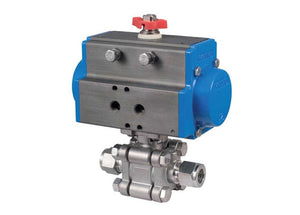 Bonomi 8P1302 Series - Ball Valve, 2-Way, Stainless Steel, Compression Ends, Standard Port, Direct Mount, with Spring Return Pneumatic Actuator