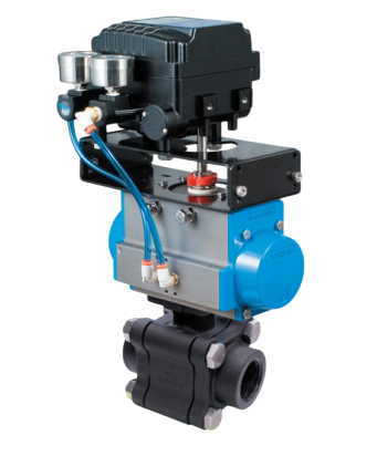 Bonomi EP630LLV*DA 30°/ 60°/ 90° V-Port Ball Valve, 3 Piece Direct Mount, 2-Way, Carbon Steel, NPT Threaded, Full Port, with Double Acting Pneumatic Actuator and Electro Pneumatic ENP-B 4-20 mA psi Positioner