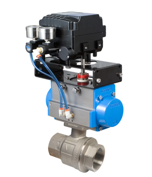 2" Bonomi EP700076V*SR 30°/ 60°/ 90° V-Port Ball Valve, 2-Way, 2 Piece, Stainless Steel, NPT Threaded, Full Port, with Spring Return Pneumatic Actuator And Electro-Pneumatic Positioner