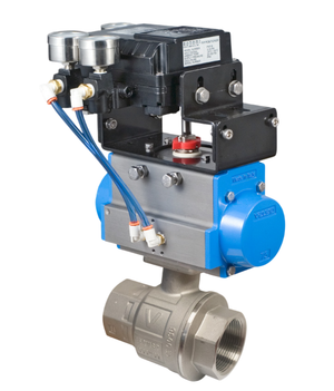 3" Bonomi PP700076V*SR 30°/ 60°/ 90° V-Port Ball Valve, 2-Way, 2 Piece, Stainless Steel, NPT Threaded, Full Port, with Spring Return Pneumatic Actuator and Pneumatic Positioner