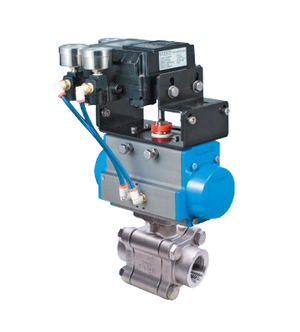 4" Bonomi PP730LLV*SR-4 30°/ 60°/ 90°V-Port Ball Valve, 3 Piece, Direct Mount, 2-Way, Stainless Steel, NPT Threaded, with Spring Return Pneumatic Actuator and PNP-B-3-15 psi Positioner