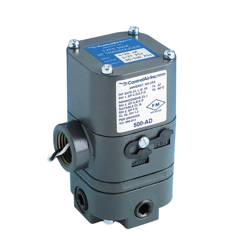 ControlAir Type 500X Series Intrinsically Safe Transducers, 429-850-430, 500-AHH, 4 - 20 mA, 3 - 120 Psi (0.2 - 8.3 Bar), 1/2