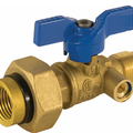 Jomar Valve T-203DU Series, 2 Piece, Gas Ball Valve, Integrated Dielectric Union End, T-Handle, Side Tap, 600 WOG