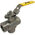 Jomar Valve T-SS-1050N-3L Series, 2 Piece, Reduced Port, 3 Way Dispenser Valve, Stainless Steel, NPT Threaded, Stainless Steel Ball & Stem, 1000 WOG Ball Valve