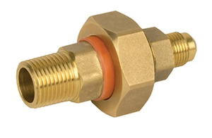 3/4" MIP x 1/2" FL Jomar Valve Brass LP Dielectric Union, LP Dielectric Union, Brass, MIP x Flare, 250 PSI