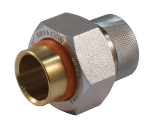 1-1/2" Jomar Valve Dielectric Union FIP x Solder LF, Dielectric Union, Dezincification Resistant Lead-Free Brass, Solder x Galvanized FNPT Connection, BUNA Seats, 250 PSI
