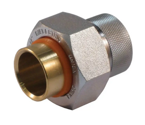 Jomar Valve Dielectric Union FIP x Solder LF Series, Dielectric Union, Dezincification Resistant Lead-Free Brass, Solder x Galvanized FNPT Connection, BUNA Seats, 250 PSI