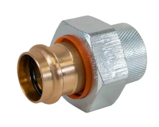Jomar Valve Dielectric Union Press x FIP Series, Dielectric Union, Dezincification Resistant Lead-Free Brass, Press x Galvanized FNPT Connection, BUNA Seats, 250 PSI