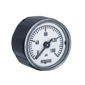 NOSHOK 100 Series Acrylonitrile Butadiene Styrene (ABS) & Steel Case Dry Pressure Gauges, 10-110-160-psi-R1/8, 1" ABS Case & Socket, Copper Alloy Bourdon Tube, 160 psi, 1/8 BSPT Back Connector