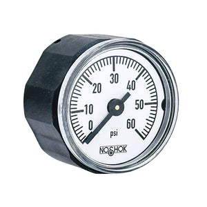 1" NOSHOK 100 Series Acrylonitrile Butadiene Styrene (ABS) & Steel Case Dry Pressure Gauges, Copper Alloy Bourdon Tube, Back Connection, 1/8" NPT, ABS Case