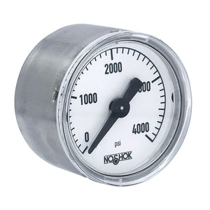 NOSHOK 100 Series Acrylonitrile Butadiene Styrene (ABS) & Steel Case Dry Pressure Gauges, 15-110-3000-psi-SSC, 1-1/2" 304 SS Case, Copper Alloy Internals, 3000 psi, 1/8 NPT Back Connector