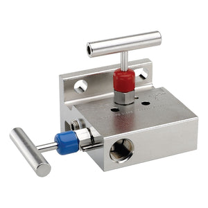 NOSHOK 2000/2100 Series Static Pressure Block & Bleed 2 Manifold Valves With Hard & Soft Seat, 2100-MFS, Soft Seat, Flange x 1/2" NPT Female, 316 Stainless Steel, 0.187" Orifice, 2 Manifold Valve